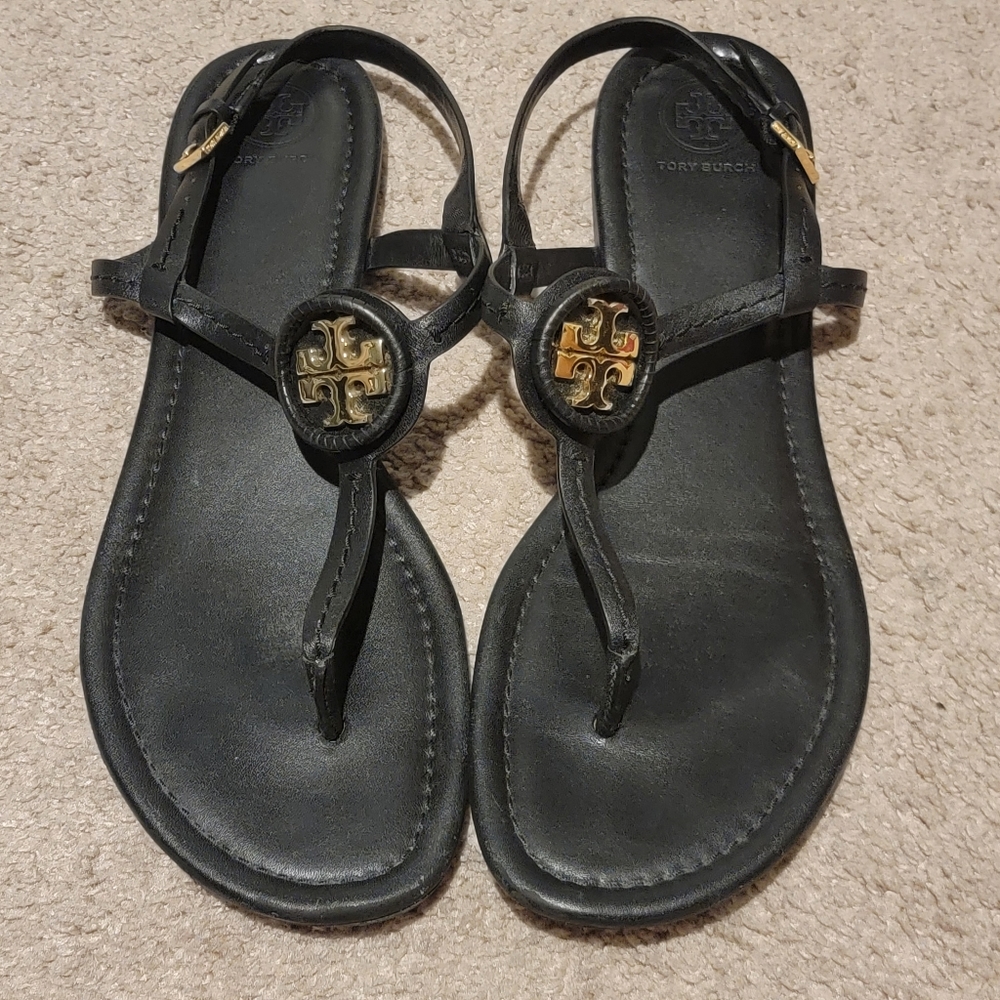 Tory Burch Dillan Black Leather Slingback Sandals Size 10.5 - Picture 5 of 12